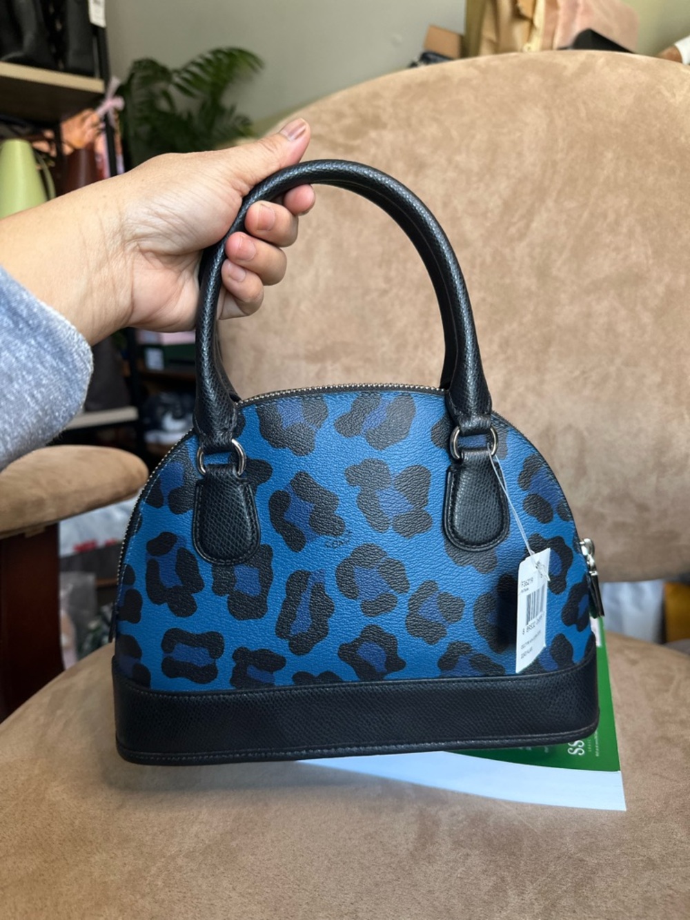 Coach Ocelot Print Mini Cora Dome Satchel F36219 Silver Black Blue New with Tag - Picture 4 of 13